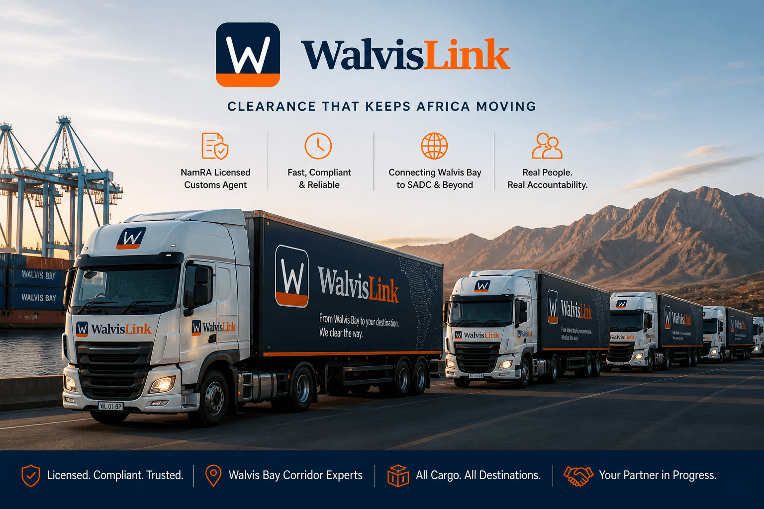 WalvisLink NamRA-licensed truck fleet — Walvis Bay to SADC
